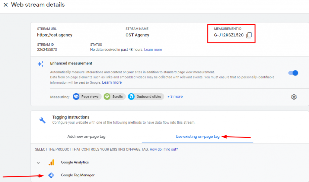 Web Streams Details with Measurement ID