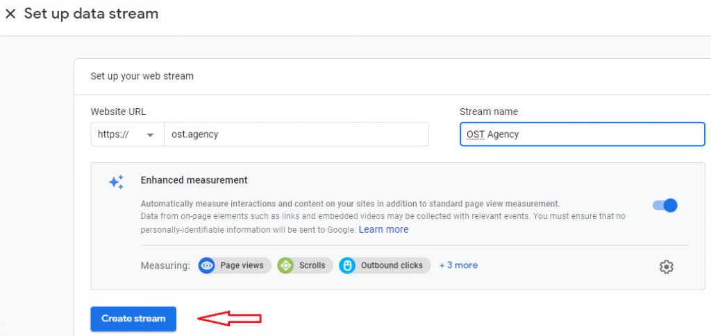 Setup Data Stream GA4